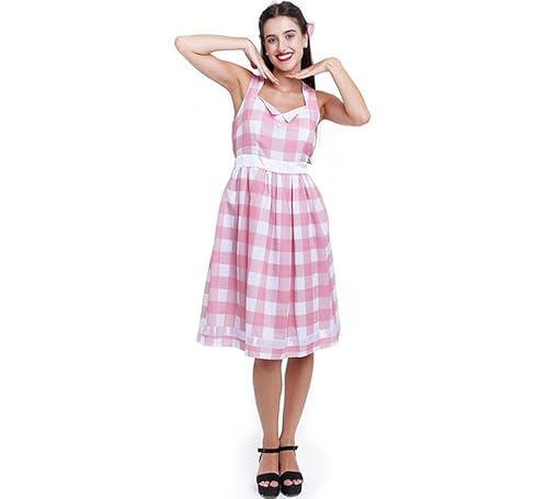 Partilandia Rosa und Weiß kariertes Puppen-Kostüm für Damen, Größe L Partilandia Rosa und Weiß kariertes Puppen-Kostüm für Damen, Größe L von Partilandia