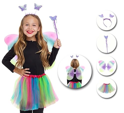 Partilandia Schmetterlings-Set für Kinder: Tutu, Stirnband, Zauberstab und Flügel (Einheitsgröße) von Partilandia