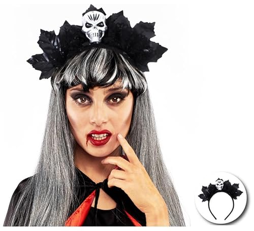 Partilandia Totenkopf Stirnband mit schwarzen Blättern Partilandia Totenkopf Stirnband mit schwarzen Blättern von Partilandia