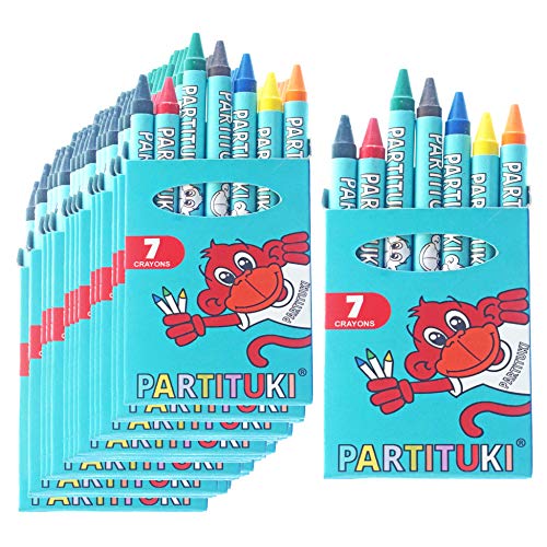 Mitgebsel Kindergeburtstag Junge Partituki. 10 Sets mit 7 Farbige Crayons. Kleine Geschenke für Kinderparty. Pinata Füllung. Ungiftig Zertifiziert von PARTITUKI