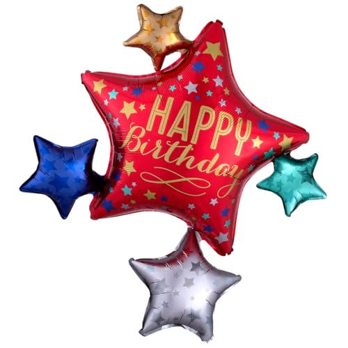 Party Austria Folienballon Geburtstagsballon 65cm Happy Birthday runder Geburtstag bunter Luftballon blau/rot Jungen/Männer (Sterne rot 65cm) von Party Austria