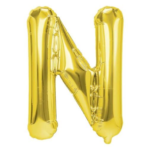 Party Austria Folienballon Schriftzug 35cm Höhe Buchstabenballon A-Z Einzelbuchstaben Luftballon Alphabet Letterballon Initialen Namenballons (Gold 35cm, N) von Party Austria