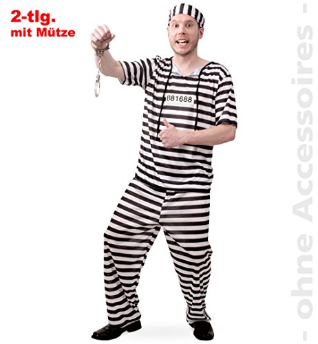 Party-Chic 15123 Kostüm-Häftling-Hemd, Hose, Mütze-Gr. XL von Party-Chic