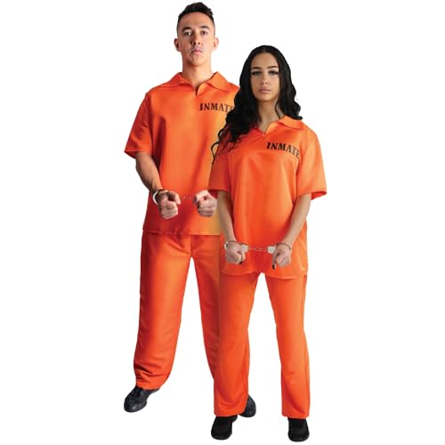 Inmate Kostüm für Erwachsene, Orange Gefangene Overall Jailbird Outfit für Halloween (XXL) von Party Expert