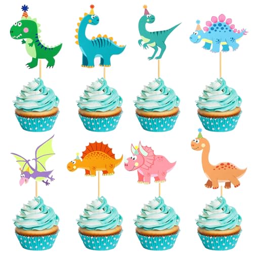 Dinosaurier Muffin Deko, 32 Stück Dino Kuchenaufsatz Geburtstags Deko, Personalisierter Dinosaurier Geburtstags Cupcake Aufsatz Für Kinder Jungen Männer Dinosaurier Motto Geburtstag Dschungel Party von Party Forest