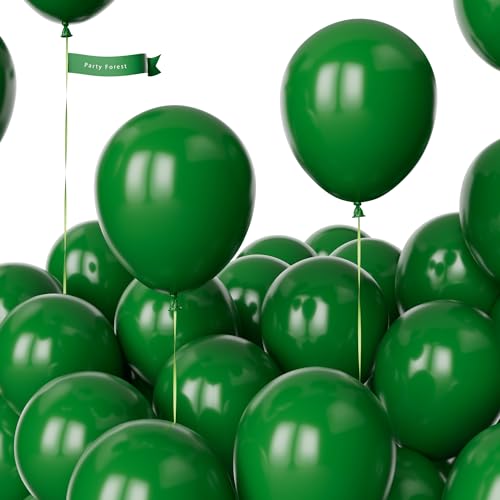 Dunkelgrün Luftballons, 100 Stück 10 Zoll Verdicken Latexballons Party Dekorationen mit 2 Bändern für Luftballons Girlande Arche Geburtstag Hochzeit Vorgeburtliches Weihnachten Thema Safari Dschungel von Party Forest