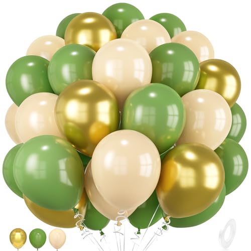 Grüne Luftballons Gold Salbei Grün Beige Ballons mit Metallic Goldene Luftballons für Geburtstag Baby Shower Jubiläum Hochzeit Party Dekoration (30 Stück) von Party Forest