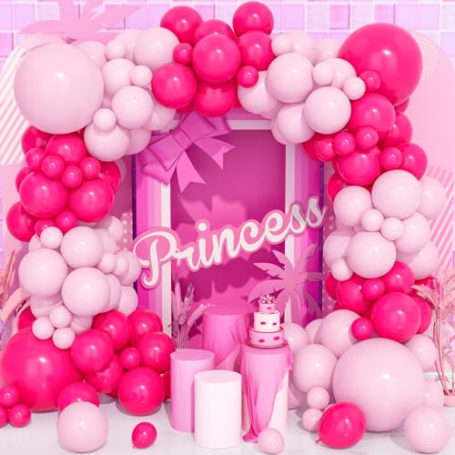 Heiße Rosa Luftballons, 120 Pcs Heiße Rosa und Rosa Ballon Bogen Girlande Kit mit Verschiedenen Größen 18/12/10/5 Zoll für Mädchen Prinzessin Thema Geburtstagsparty Dekor Verlobung Hochzeit Jubiläum von Party Forest