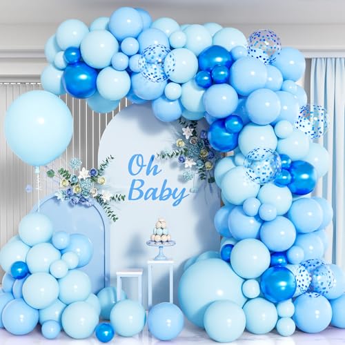 Hellblaues Luftballon Bogen Set, 120 Stück Macaron Blaue Luftballons Girlanden Set, Metallic Blau Mit Konfetti Luftballons Für Jungen Männer Geburtstagsfeier Hochzeit Babyparty Abschlussfeier Deko von Party Forest