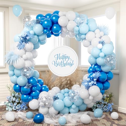 Luftballon Girlande Blau, 140 Stück Ballon Girlande Blau Weiß Pastell mit Silber Metallic Konfetti Luftballons für Männer Kinder Jungen Geburtstag Hochzeit Babyparty Jubiläum Taufe Party Dekoration von Party Forest