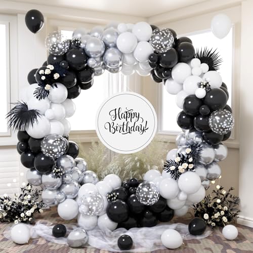 Luftballon Girlande Schwarz Weiß Silber, 140 Stück Schwarze Weisse Ballon Bogen mit Metallic Silber Konfetti Luftballons für Männer Jungen Geburtstag Hochzeit Graduierung Babyparty Jahrestag Deko von Party Forest