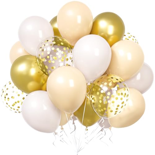 Luftballons Beige Ballons Sand Weiß Beige Gold Ballons Goldene Konfetti Metallic Luftballons mit Band für Geburtstag Boho Baby Shower Mädchen Frauen Hochzeit Party Dekorationen (30 Stück) von Party Forest