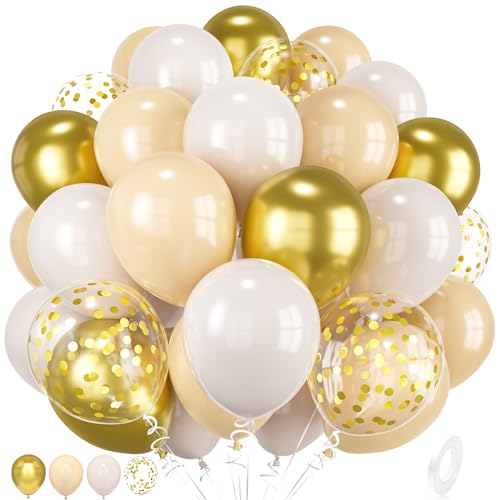 Luftballons Beige Ballons Sand Weiß Beige Gold Ballons Goldene Konfetti Metallic Luftballons mit Band für Geburtstag Boho Baby Shower Mädchen Frauen Hochzeit Party Dekorationen (30 Stück) von Party Forest