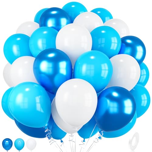 Luftballons Blau Weiss Blaue Luftballon Metallic Blau Weiße Ballons mit Band für Babyparty Deko Junge Geburtstag Taufe Hochzeit Party Dekorationen (30 Stück) von Party Forest