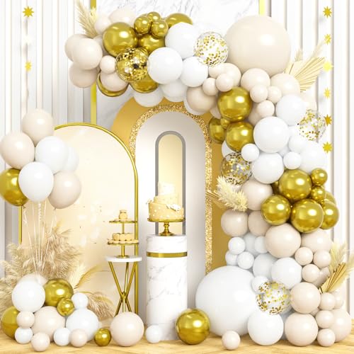 Luftballons Girlande Beige, 115 Stück Ballon Sand Weiß Gold Konfetti Nude Ballons Mädchen Frauen Geburtstag Babyparty Boho Hochzeit Verlobung Valentinstag Graduierung Jahrestag Party Deko von Party Forest