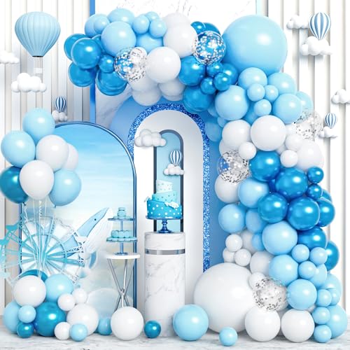 Luftballons Girlande Blau, 115 Stück Ballon Pastell Macaron Blau Weiß Metall Silber Konfetti Ballons Jungen Männer Kind Geburtstag Babyshower Taufe Gender Reveal Hochzeit Verlobung Dekor von Party Forest