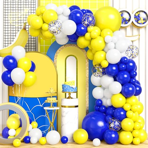 Luftballons Girlande Blau Gelb, 115 Stück Ballons Dunkelblau Gelb Weiß Blau Gold Konfetti Ballon Jungen Frauen Geburtstag Hochzeit Jubiläum Verlobung Jahrestag Babyparty Bachelor Dekora von Party Forest