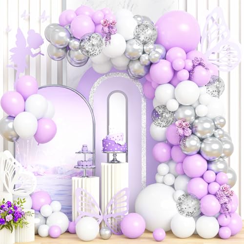 Luftballons Girlande Lila, 115 Stück Ballon Pastell Macaron Lila Weiß Silber Konfetti Ballons Mädchen Frauen Geburtstag Hochzeit Jubiläum Verlobung Jahrestag Abschlussfeier Babyparty Deko von Party Forest