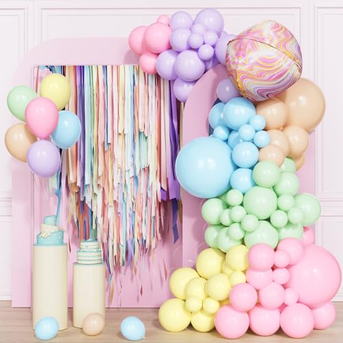 Luftballons Pastell, Regenbogen Luftballon Girlande 5/12/18 Zoll Luftballons Pastellfarben Luftballons mit 4D Luftballons für Mädchen Geburtstag Hochzeit Baby Shower Dekoration (97 Stück) von Party Forest