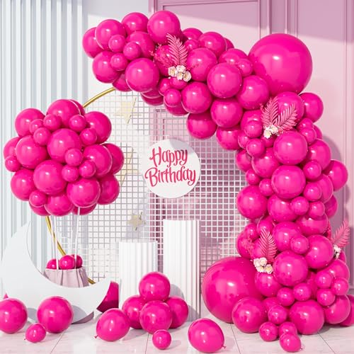 Luftballons Pink, 130Stück Matt Pinke Hot Fuchsia Dunkel Rosa Ballons Girlande 18/12/10/5 Zoll Mädche Fraue Geburtstag Hochzeit Jahrestag Abschluss Verlobung Valentinstag Brautparty Deko von Party Forest