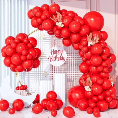 Luftballons Rot, 130Stück Rote Ballons Girlande 18/12/10/5 Zoll Mädche Fraue Geburtstag Hochzeit Jahrestag Abschluss Verlobung Valentinstag Jubiläum Bachelor Christmas Brautparty Dekora von Party Forest