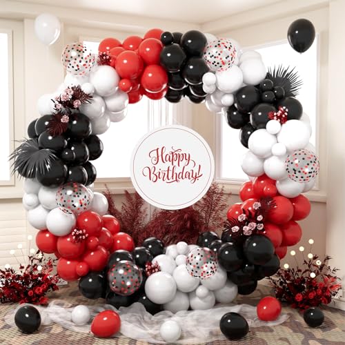 Luftballons Rot Schwarz, 140 Stück Weiße Schwarze Rote Ballon Girlande Kit mit Rot Schwarz Konfetti Luftballons für Jungen Mädchen Kinder Geburtstag Hochzeit Babyparty Jahrestag Verlobung Dekoration von Party Forest