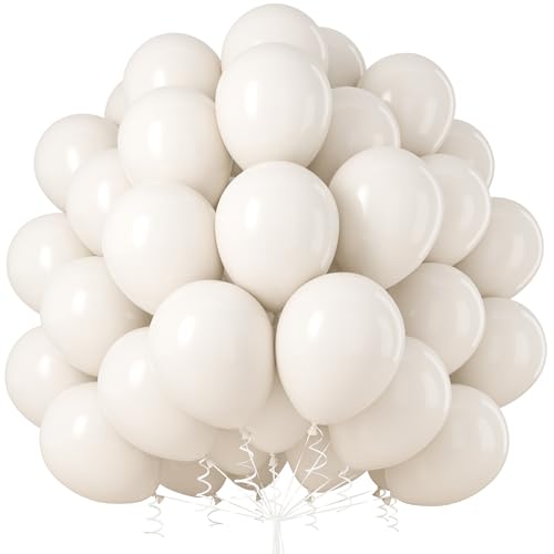 Luftballons Sand Weiß, 50 Stück 12 Zoll Sandweiß Luftballons Beige Creme Nude Helium Ballons mit Ballonband für Geburtstag Hochzeit Graduierung Babyparty Jubiläum Taufen Verlobung Party Dekorationen von Party Forest