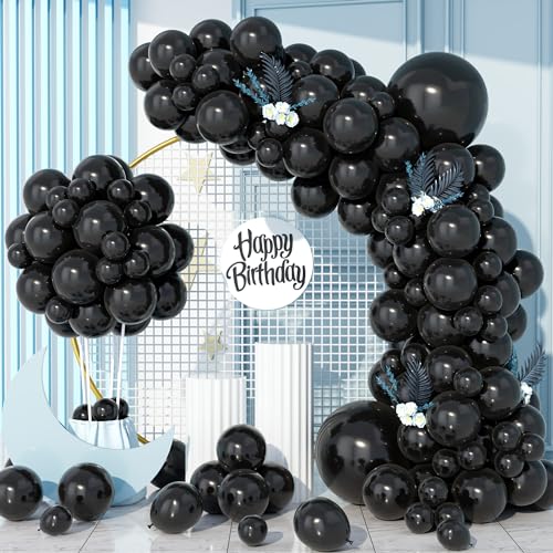 Luftballons Schwarz, 130Stück Matt Schwarze Ballons Girlande 18/12/10/5 Zoll Männer Frauen Geburtstag Hochzeit Jahrestag Abschluss Verlobung Valentinstag Baby Shower Halloween Party Deko von Party Forest