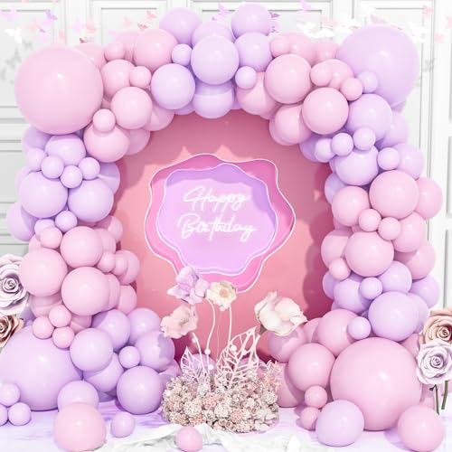 Rosa Lila Luftballons,120 Pcs Pastell Baby Rosa Lila Ballon Bogen Girlande Kit mit Verschiedenen Größen 18/12/10/5 Zoll für Geburtstag Baby Shower Hochzeit Verlobung Jubiläum Valentinstag Party Deko von Party Forest