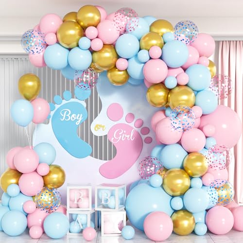 Rosa Blaue Luftballons Bogen Set, 105 Stück Pastellrosa Babyblaue Macaron Ballons Bogen Girlanden, Goldene Ballons Für Mädchen Jungen Geschlecht Offenbaren Braut Babyparty Valentinstag Geburtstag Deko von Party Forest