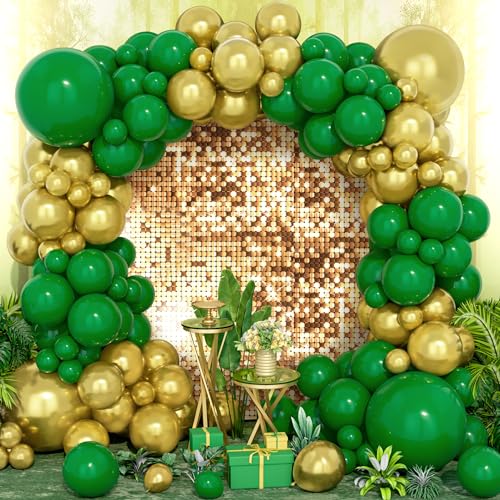 Grün Gold Luftballons, 120 Pcs Grün und Metallic Gold Ballon Bogen Girlande Kit mit Verschiedenen Größen 18/12/10/5 Zoll für Geburtstag Weihnachten Hochzeit Jubiläum Dschungel Safari Thema Party Deko von Party Forest