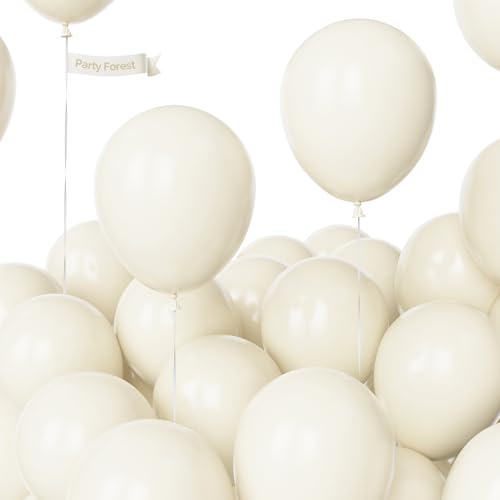 Sandweiße Luftballons, 100 Stück 10 Zoll Verdicken Latexballons Party Dekorationen mit 2 Bändern für Ballons Girlande Arche Geburtstag Boho Hochzeit Geburtstag Baby Shower Verlobung Taufe von Party Forest