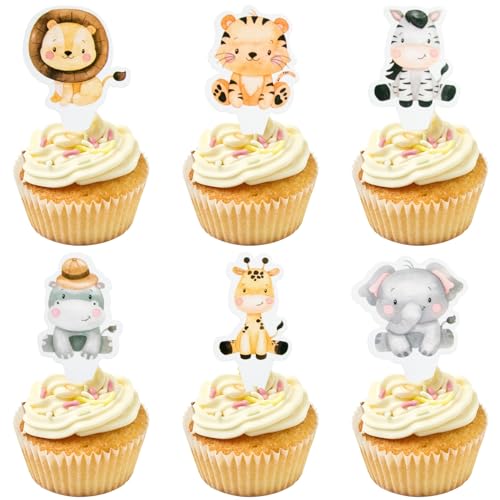 Tiere Muffin Dekorationen, 48 Stück Tiere Kuchen Topper Geburtstag Deko, Dschungel Safari Geburtstag Cupcake Topper Für Kinder Jungen Mädchen Woodland Wild One Thema Geburtstag Dschungel Party von Party Forest