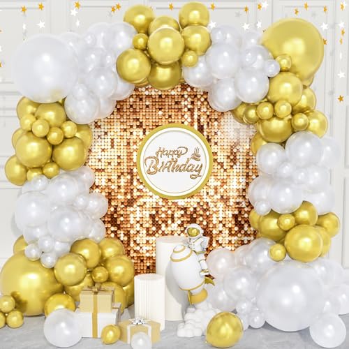 Weiß Gold Luftballons, 120 Pcs Weiß und Metallic Gold Ballon Bogen Girlande Kit mit Verschiedenen Größen 18/12/10/5 Zoll für Hochzeit Baby Shower Brautpartys Verlobung Jubiläum Geburtstagsparty Deko von Party Forest