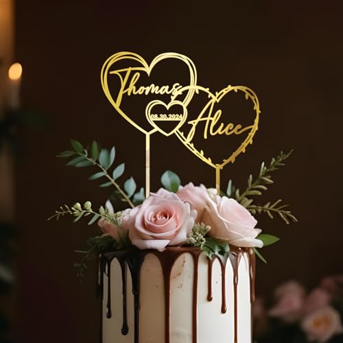 Party to Be Cake Topper Hochzeit Personalisiert Herz mit Namen und Daten Dekoration der Hochzeitstorte aus Acryl (Design 02) von Party to Be