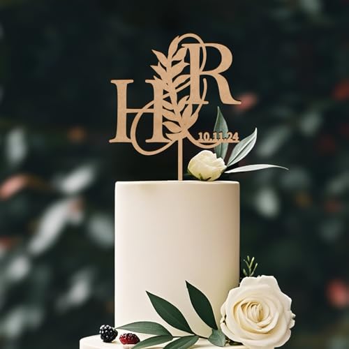 Party to Be Cake Topper Hochzeit Personalisiert Hochzeitstorte Deko aus Holz Custom Braut und Bräutigam Tortenstecker mit Namen Initialen von Party to Be