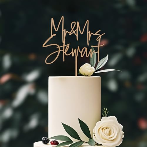 Party to Be Mr und Mrs Cake Topper Hochzeit Deko Personalisiert Hochzeitstorte Topper mit Namen Tortenstecker Dekoration aus Holz (Design 01) von Party to Be