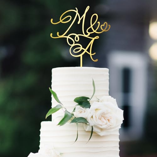 Party to Be Cake Topper Personalisiert Hochzeitstorte Deko in Holz oder Acryl Initialen der Braut und Bräutigam Kuchen Dekoration (Design 02) von Party to Be