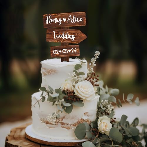 Party to Be Rustikale Holz Hochzeit Cake Topper Personalisiert Hochzeitstorte Deko Custom Braut und Bräutigam Tortenstecker mit Namen von Party to Be