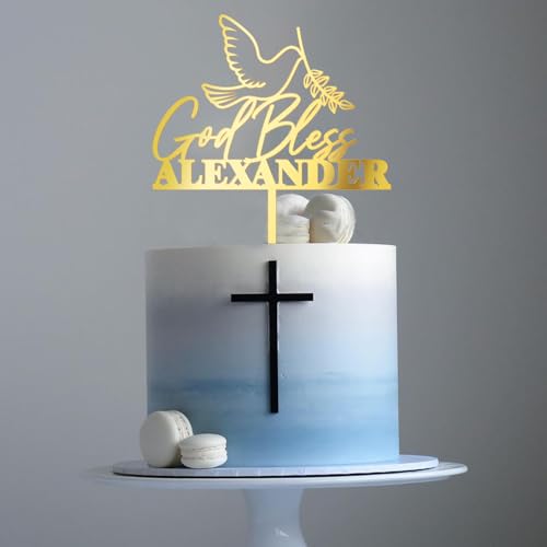 Party to Be Cake Topper Taufe Personalisiert mit Namen Tortenstecker Deko in Acryl Custom Gott Segen Kuchen Topper Dekoration (Design 06) von Party to Be