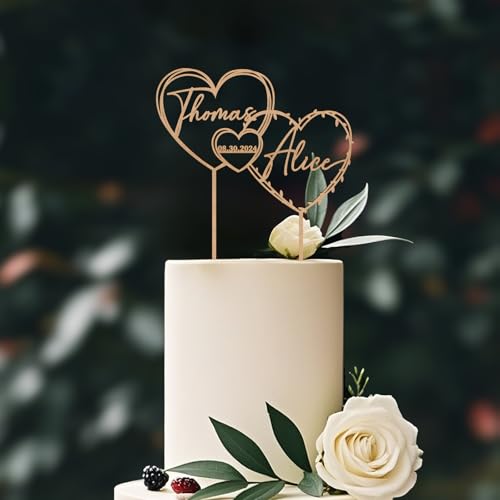 Party to Be Cake Topper Hochzeit Personalisiert Herz mit Namen und Daten Dekoration der Hochzeitstorte aus Holz von Party to Be