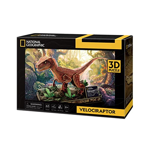 National Geograohic - 3D Puzzle Velociraptor | 3 D Puzzle Für Kinder Und 3D Puzzle Erwachsene | Dinosaurier Puzzle 3D | Kinder Spielzeug | 63 Teiles von Party town