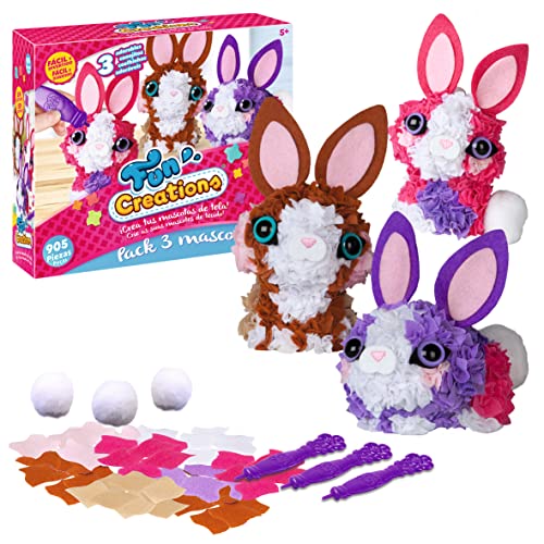 Fun Creation - Packung mit 3 Haustieren, Kaninchen, Plüschspielzeug für Mädchen, 5 Jahre, Plüschtier, Kaninchen, Basteln, Mädchen, 5 Jahre, Spielzeug für Mädchen, Geschenk für Mädchen, 5 Jahre von Party town