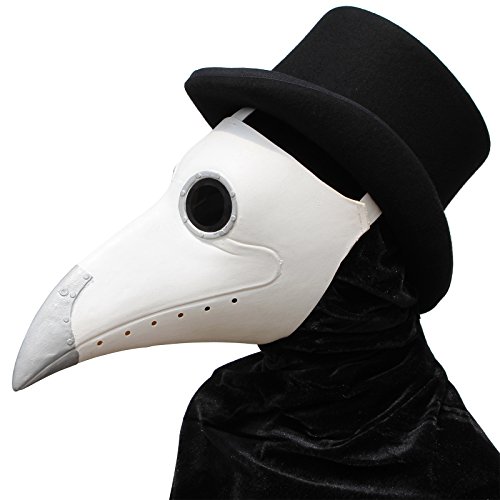 PartyCostume - Weiße Pest Arzt Maske - Lange Nase Vogel Schnabel Steampunk Halloween Karneval Kostüm Requisiten Maske von PartyHop