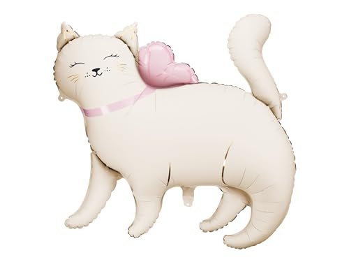 Folienballon Katze 83x77cm - Ballon für Helium oder Luft - Luftballon für Kindergeburtstag Mädchen Geburtstag - Tier Folienluftballon Tierballon - Geburtstagsdeko & Partydeko - Weiß Rosa von PartyDeco