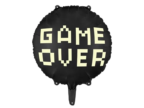 Game Over runder Folienballon, schwarz, 45 cm von PartyDeco