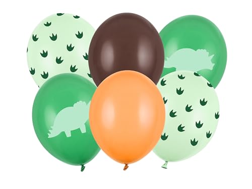 Luftballons Dinosaurier Triceratops 30cm 6er Set - Latexballons, grüne Dinosaurierpfoten, 6 Stück, 30 cm - Grün Orange von PartyDeco