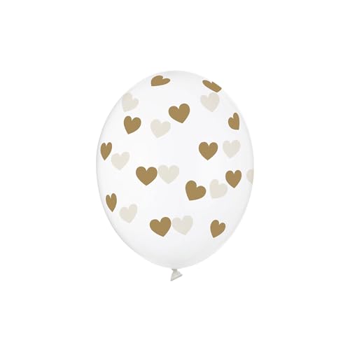 Luftballons mit Herzen 30cm 6er Set - Ballons für Helium oder Luft - Latexballons für Hochzeit Verlobung JGA Geburtstag - Ballonset als Hochzeitsdeko Geburtstagsdeko - Klar Transparent Gold von PartyDeco
