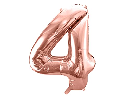 Party Deco Helium Luftballon - Geburtstag Deko - Folienballon - Zahl 4 - Rose Gold - 86 cm von PartyDeco