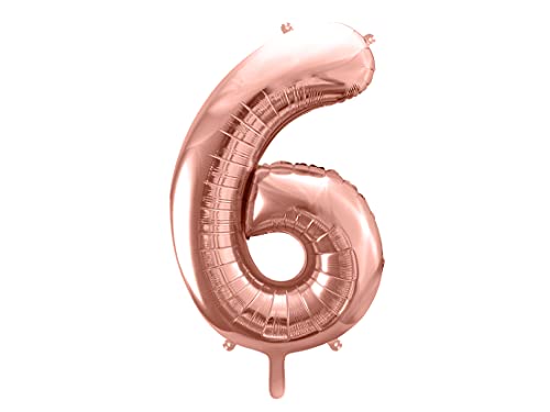 PartyDeco Helium Luftballon - Geburtstag Deko - Folienballon - Zahl 6 - Rose Gold - 86 cm von PartyDeco